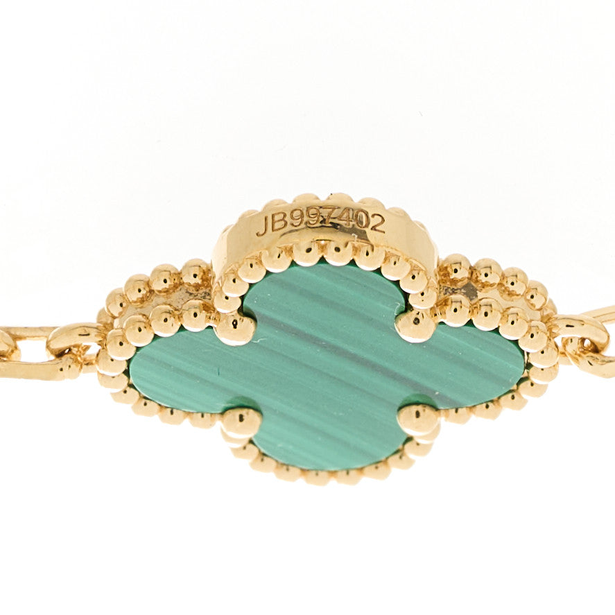 18K Yellow Gold Malachite 5 Motifs Vintage Alhambra Bracelet