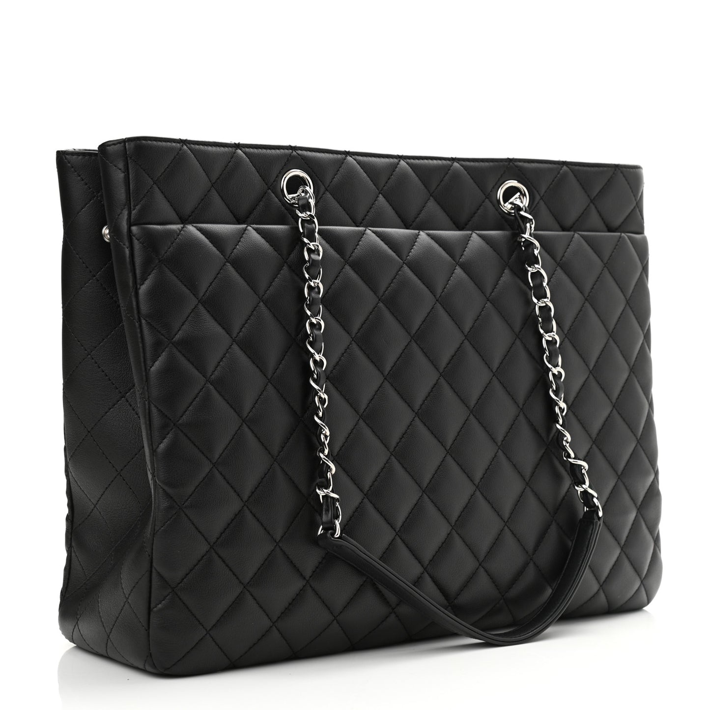 Calfskin Quilted Large Classic Shopping Tote Black