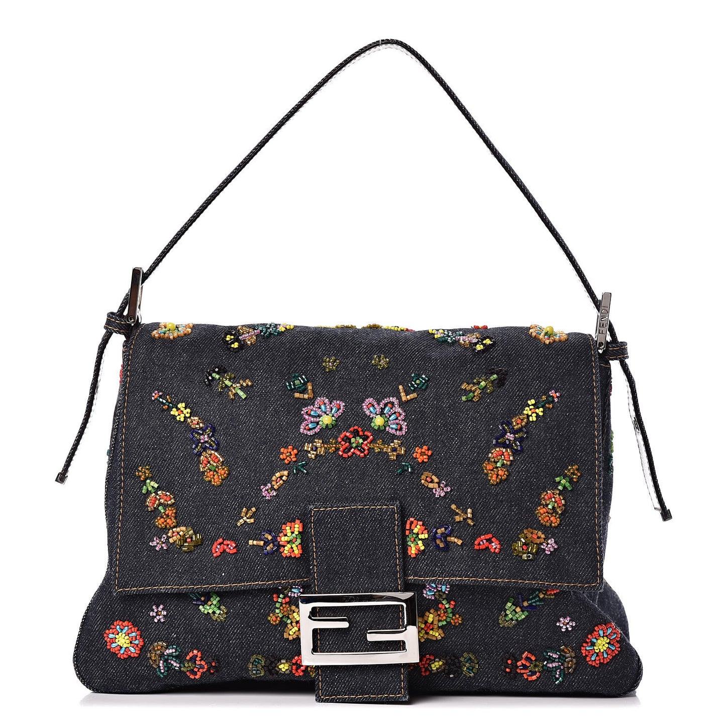 Denim Beaded Mama Baguette Blue