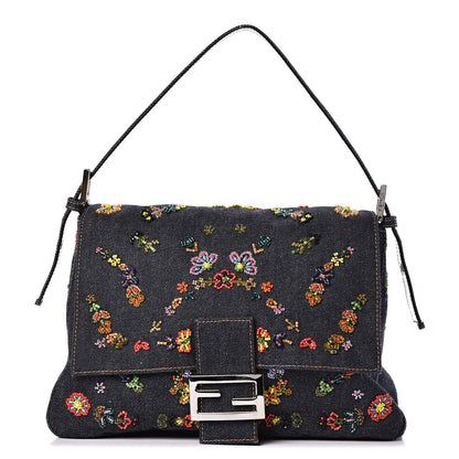 Fendi Denim Beaded Mama Baguette Blue 1 of 9