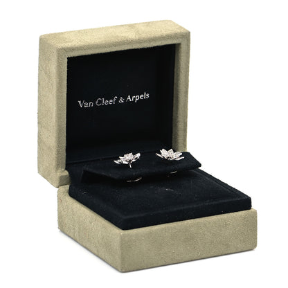 Van Cleef & Arpels 18K White Gold Diamond Mini Lotus Openwork Earrings 5 of 5