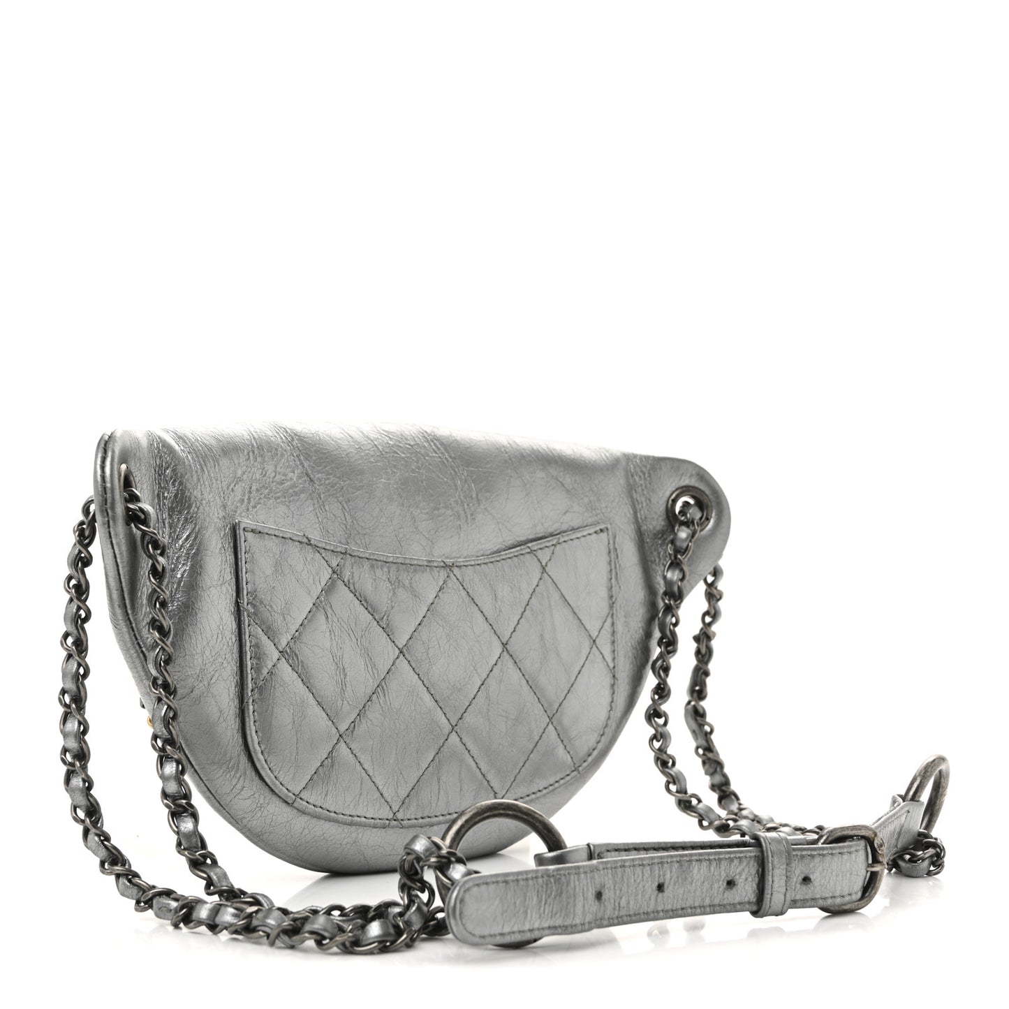 Metallic Crumpled Calfskin Chain 20s Signe Waist Bag Silver