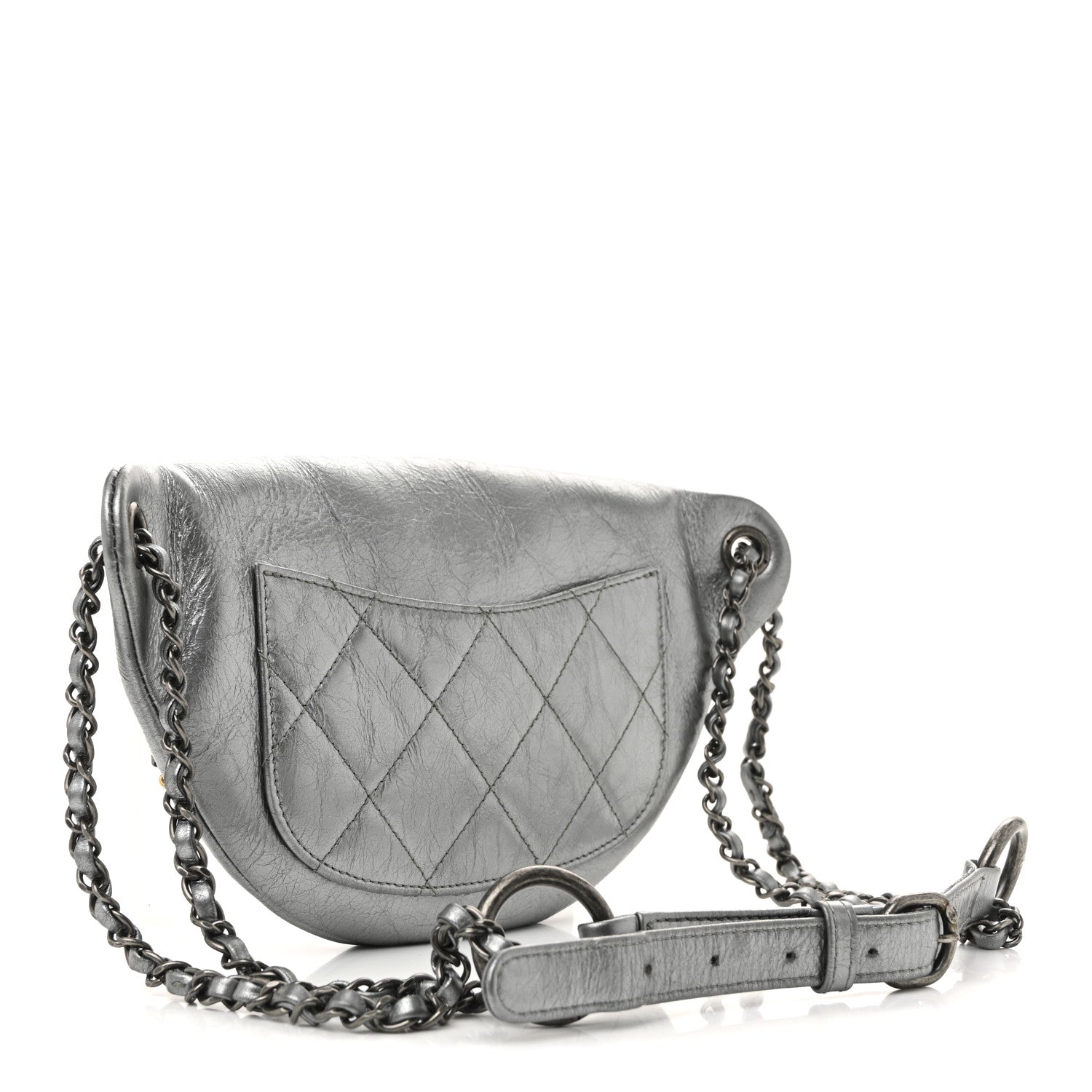 Chanel Metallic Crumpled Calfskin Chain 20s Signe Waist Bag Silver 3 of 14