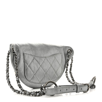 Chanel Metallic Crumpled Calfskin Chain 20s Signe Waist Bag Silver 3 of 14