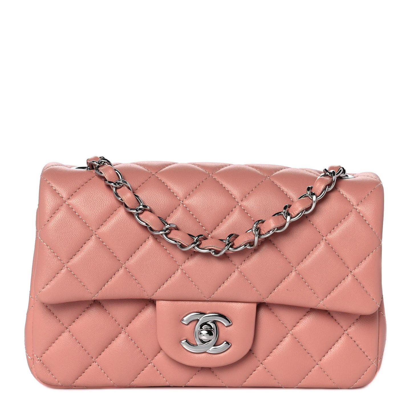 Lambskin Quilted Mini Rectangular Flap Dark Pink