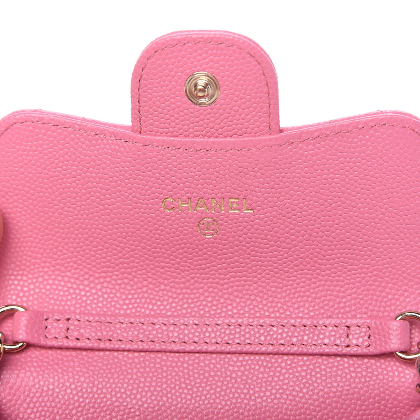 Caviar Quilted Flap Card Holder On Chain Pink