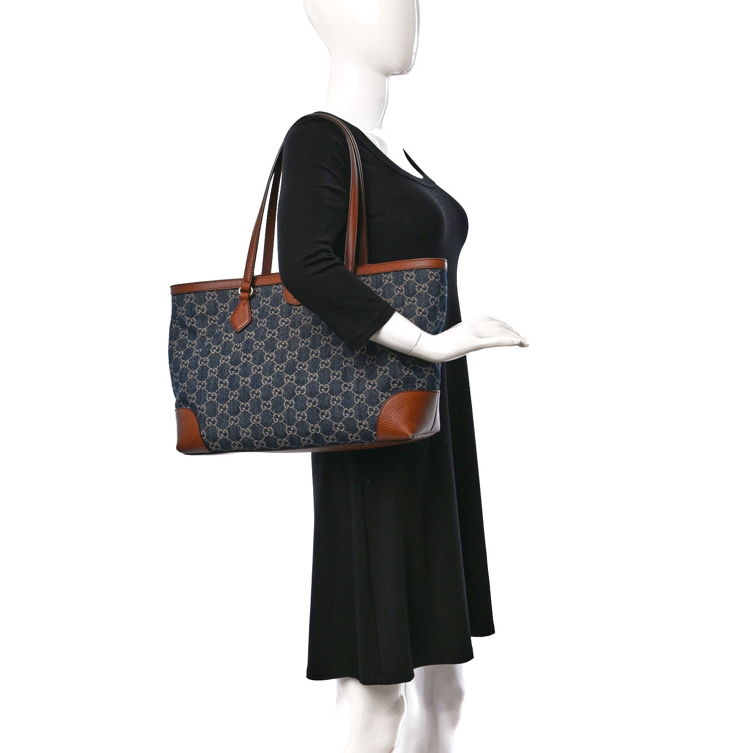Gucci New Denim GG Monogram Medium Ophidia Shopping Tote Blue Tea Cuir 2 of 11
