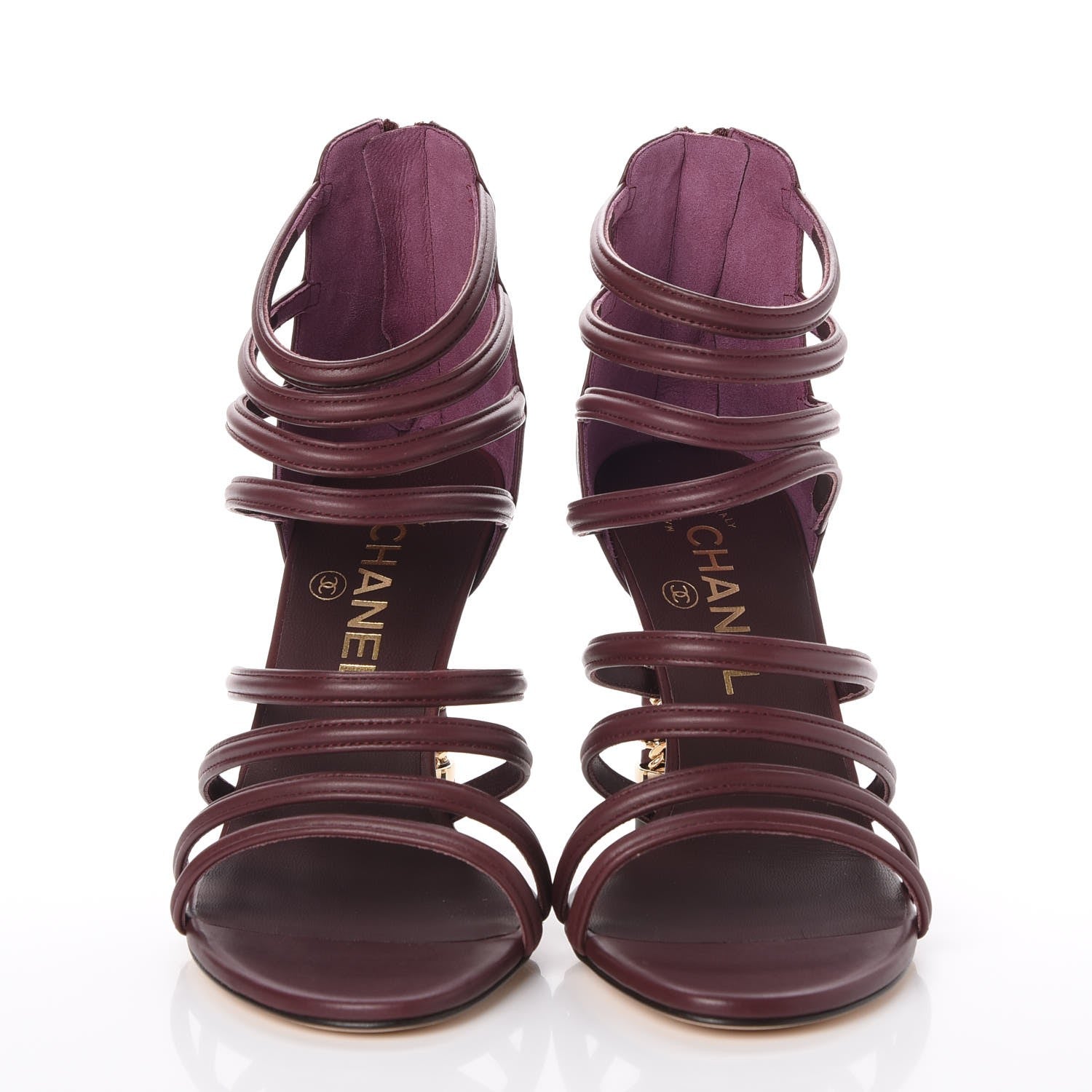 Chanel Calfskin CC Chain Sandals 37.5 Burgundy 2 of 9