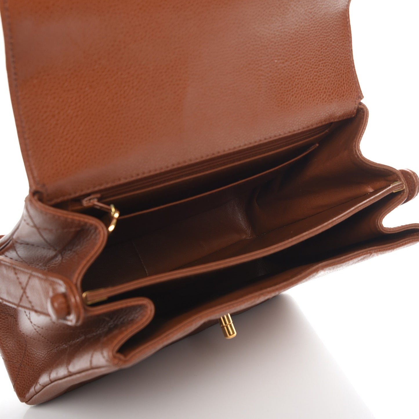 Caviar Quilted Flap Shoulder Bag Light Brown