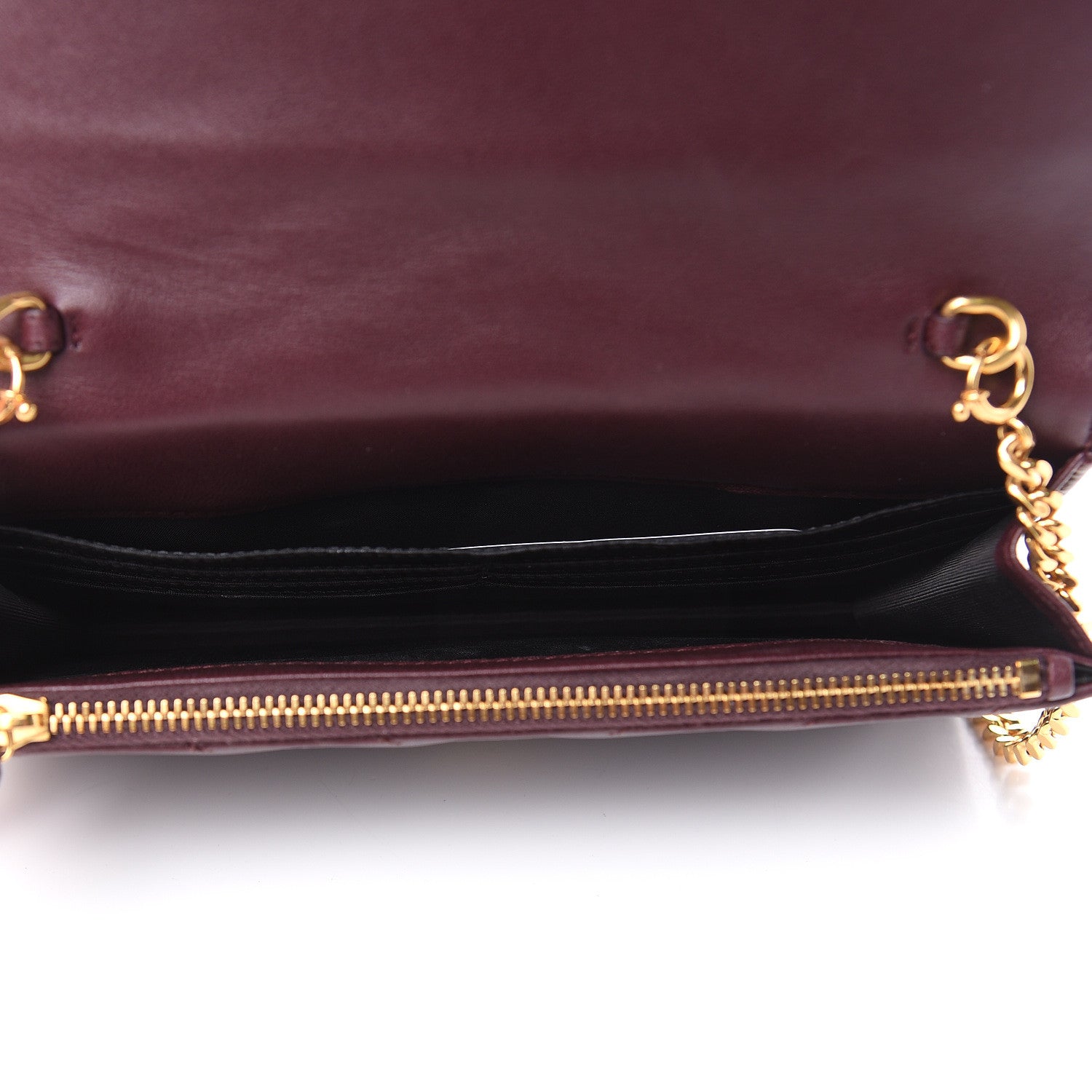 Saint Laurent Nappa Matelasse Chevron Monogram Chain Wallet Amaranto 5 of 9