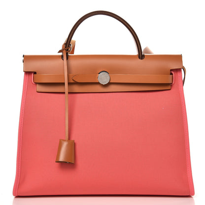 Hermes Vache Hunter Toile Herbag Zip 31 PM Rose Azalee Natural 3 of 9