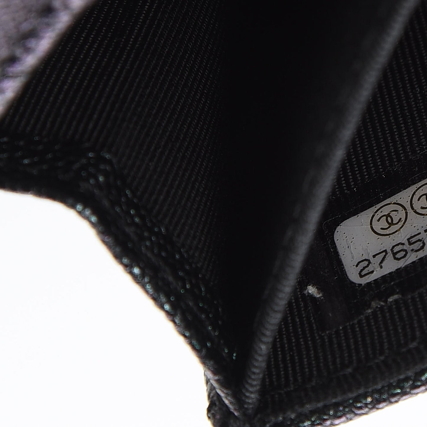 Iridescent Caviar Quilted Flap Card Holder Wallet Black