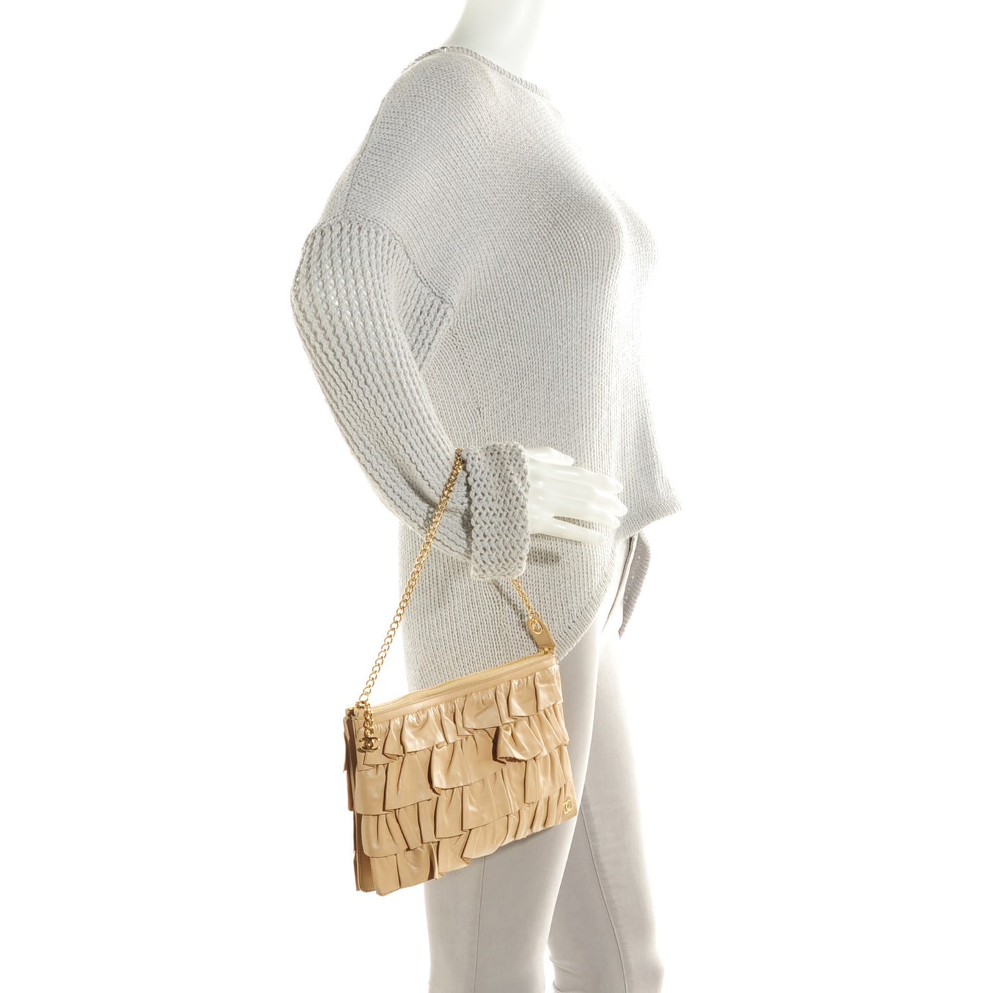 Lambskin Ruffle Evening Bag Beige Clair