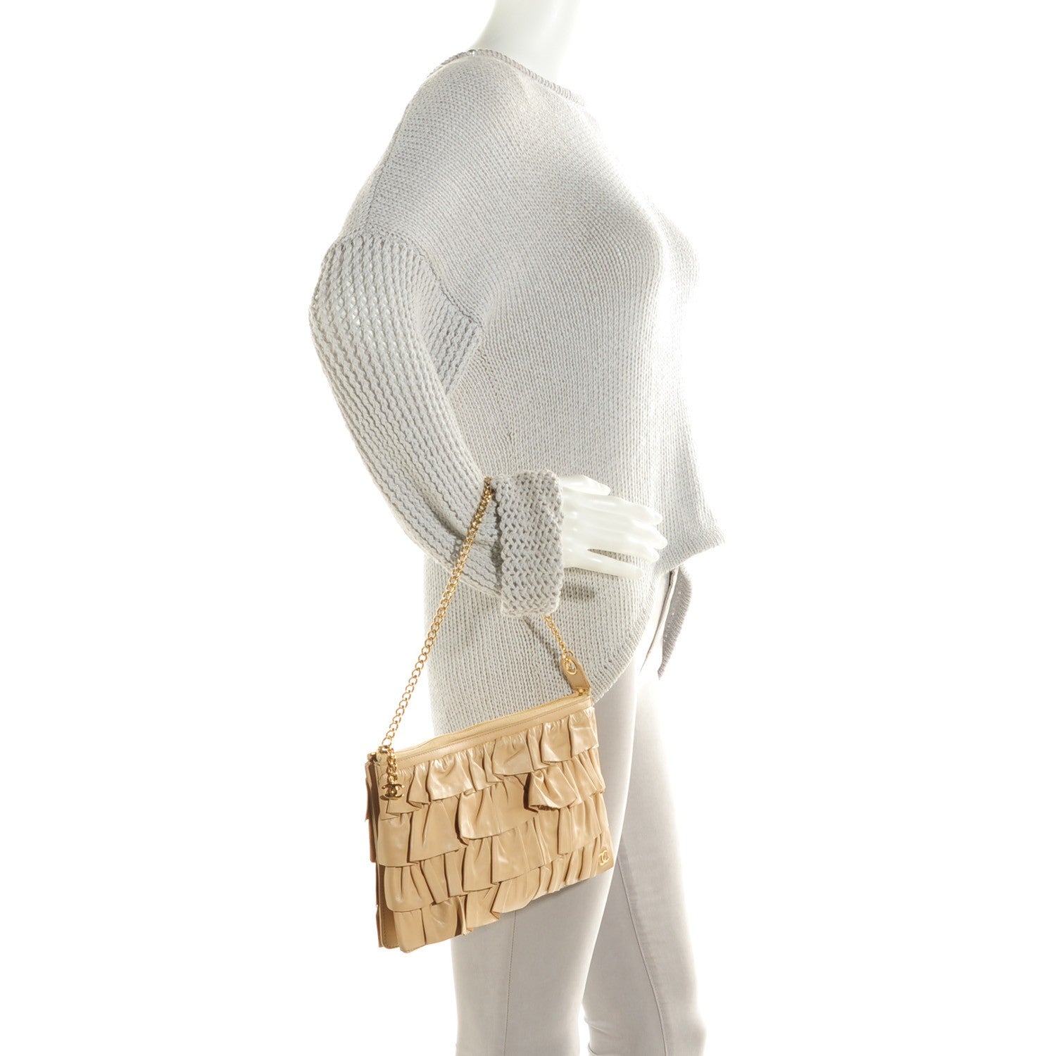 Chanel Lambskin Ruffle Evening Bag Beige Clair 2 of 7
