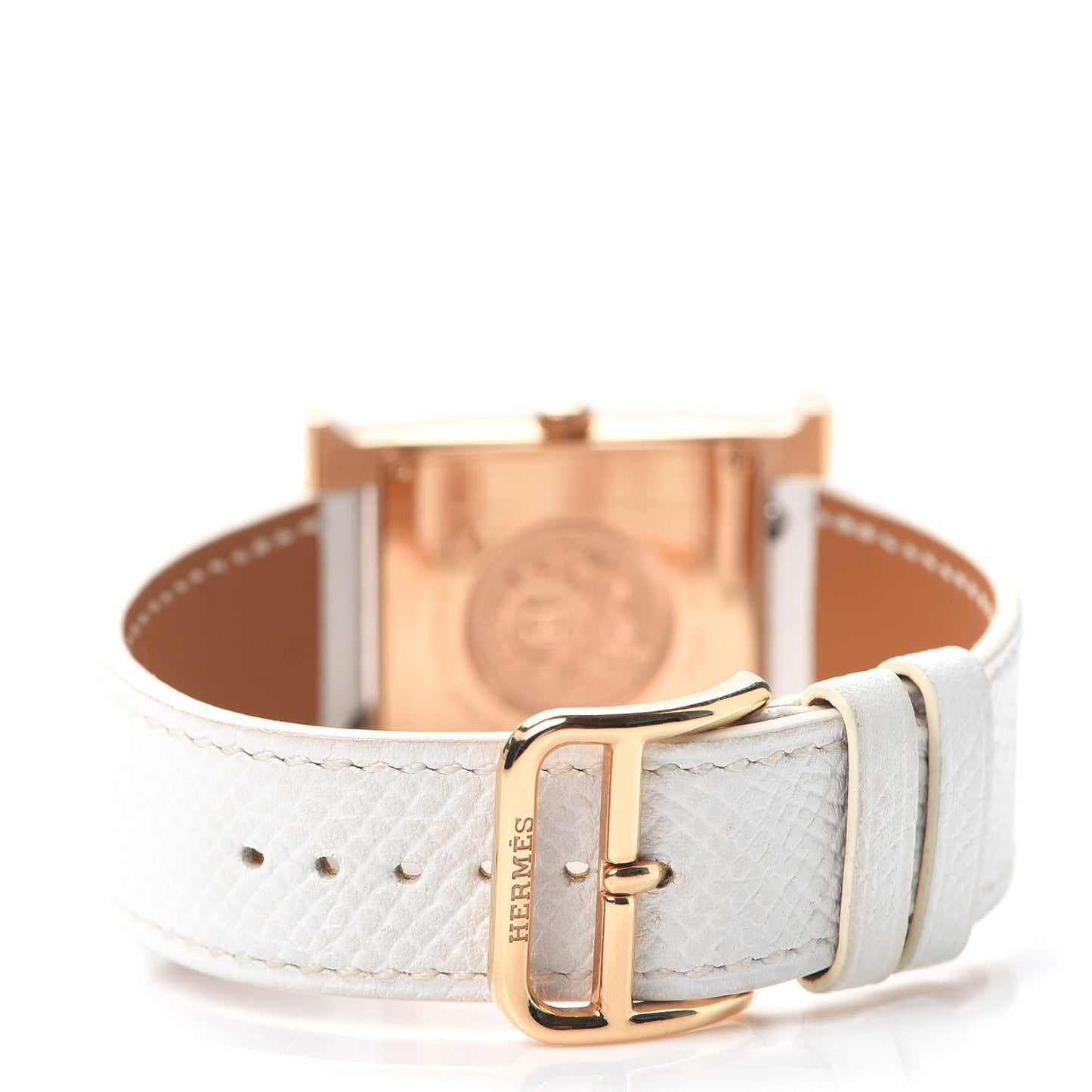 18K Rose Gold Epsom Diamond Bezel Mother of Pearl 26mm Heure H Hour Quartz Watch Blanc