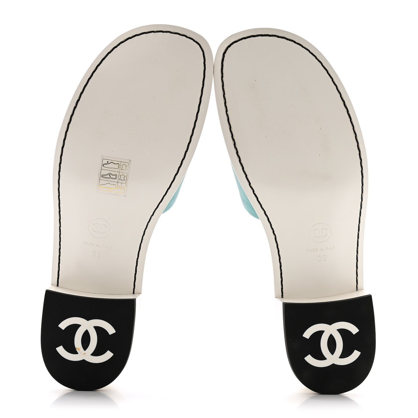 Calfskin CC Mules 39 Turquoise White