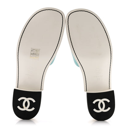 Chanel Calfskin CC Mules 39 Turquoise White 6 of 10