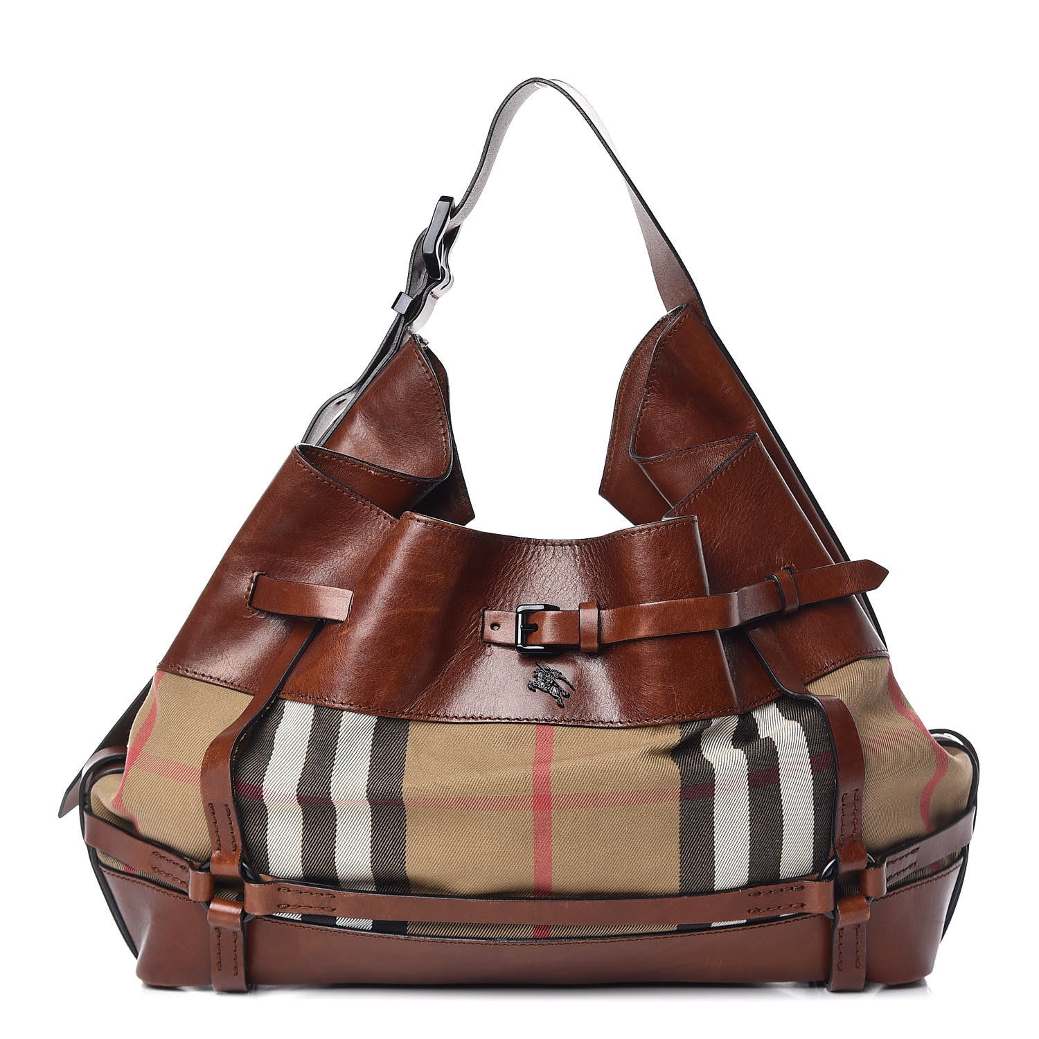 Burberry Bridle Calfskin House Check Kenton Hobo Brown 1 of 27