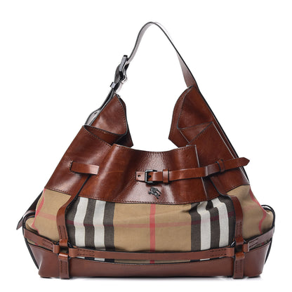 Burberry Bridle Calfskin House Check Kenton Hobo Brown 1 of 27