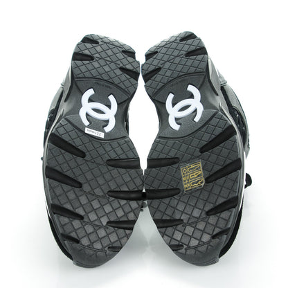 Chanel Tweed Suede Goatskin CC Sneakers 35.5 Black White 5 of 8
