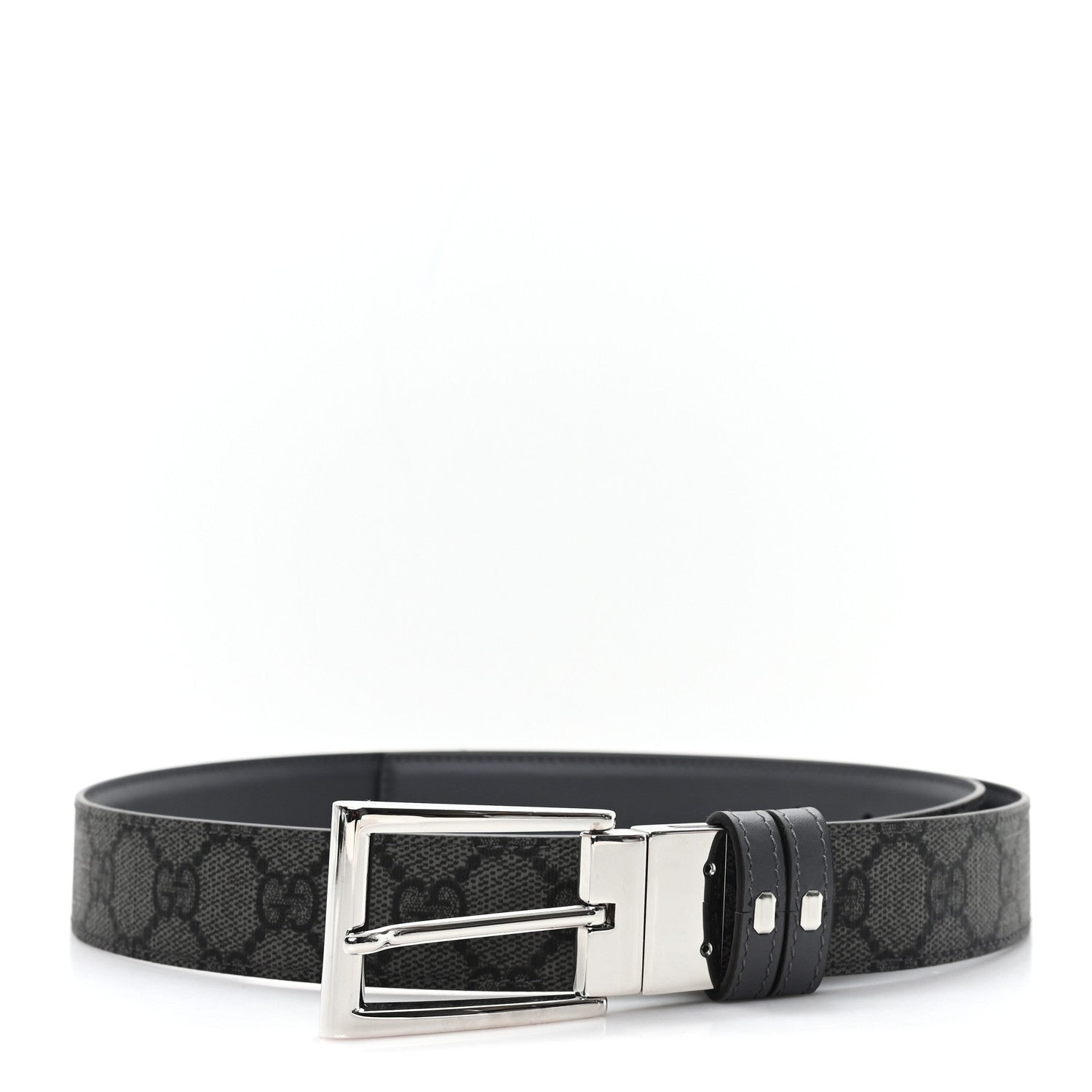 Gucci Selleria Calfskin GG Supreme Monogram Reversible Belt 95 38 Graphite Grey Black 1 of 5