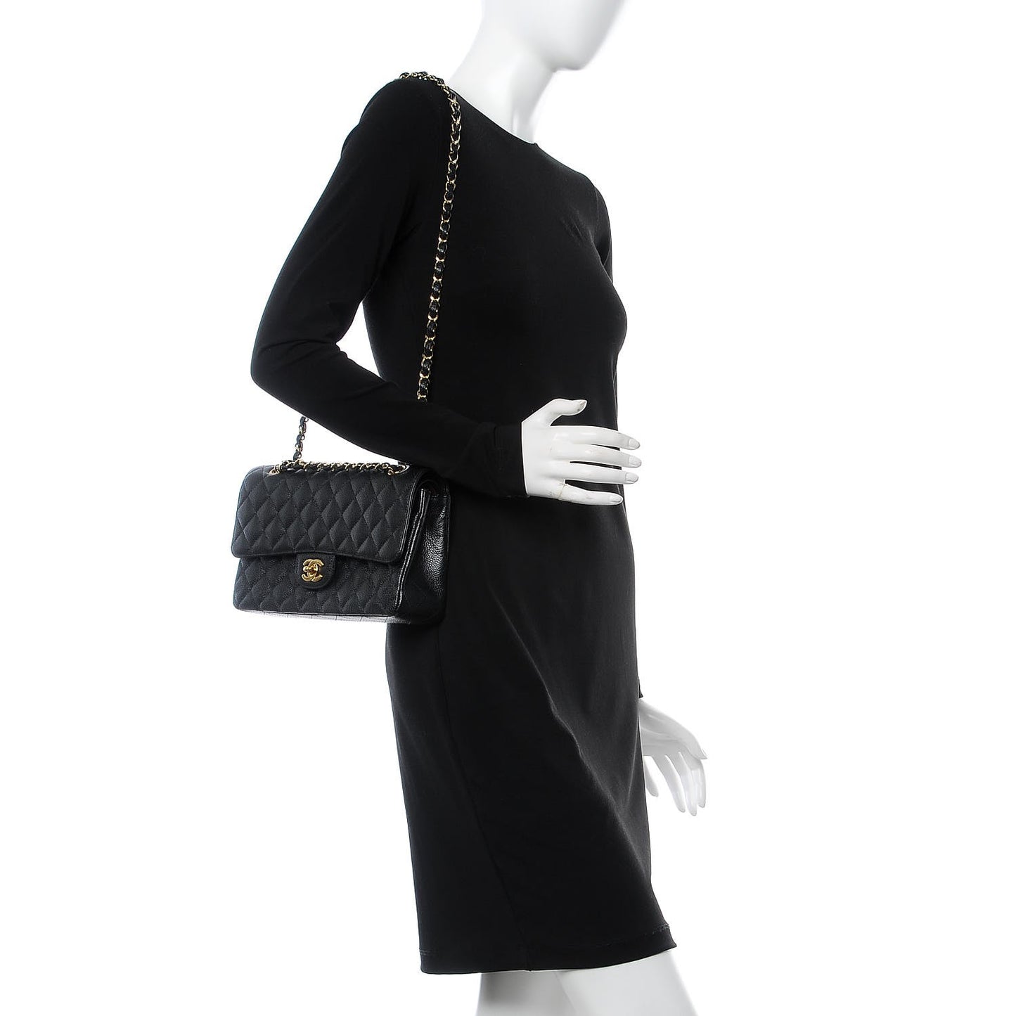 Caviar Quilted Medium Double Flap Black