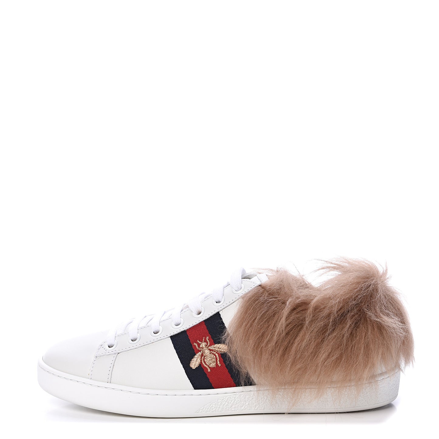 Calfskin Wool Web Bee Embroidered Womens Ace Sneakers 37.5 White