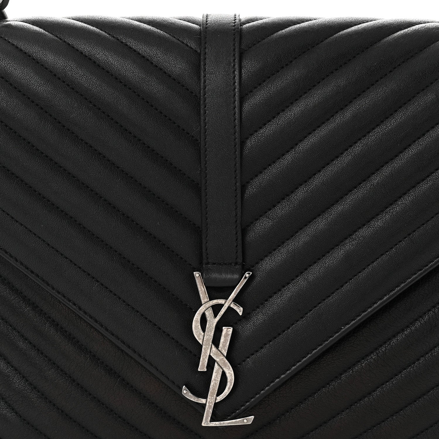 Saint Laurent Sheepskin Matelasse Chevron Monogram Large College Satchel Black 8 of 10