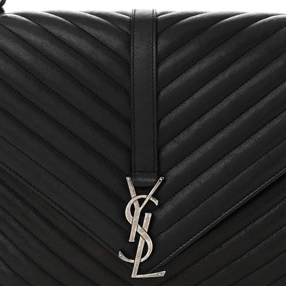 Saint Laurent Sheepskin Matelasse Chevron Monogram Large College Satchel Black 8 of 10