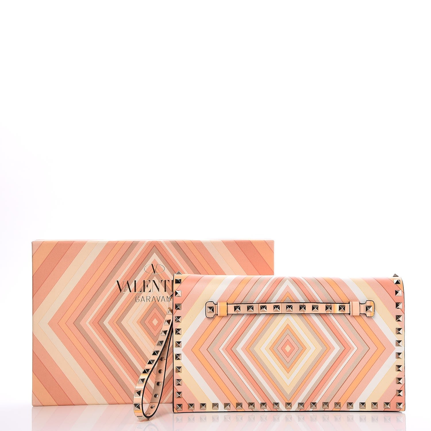 Valentino Garavani Nappa Native Couture 1975 Rockstud Wristlet Clutch Mandarin Sorbet 8 of 8