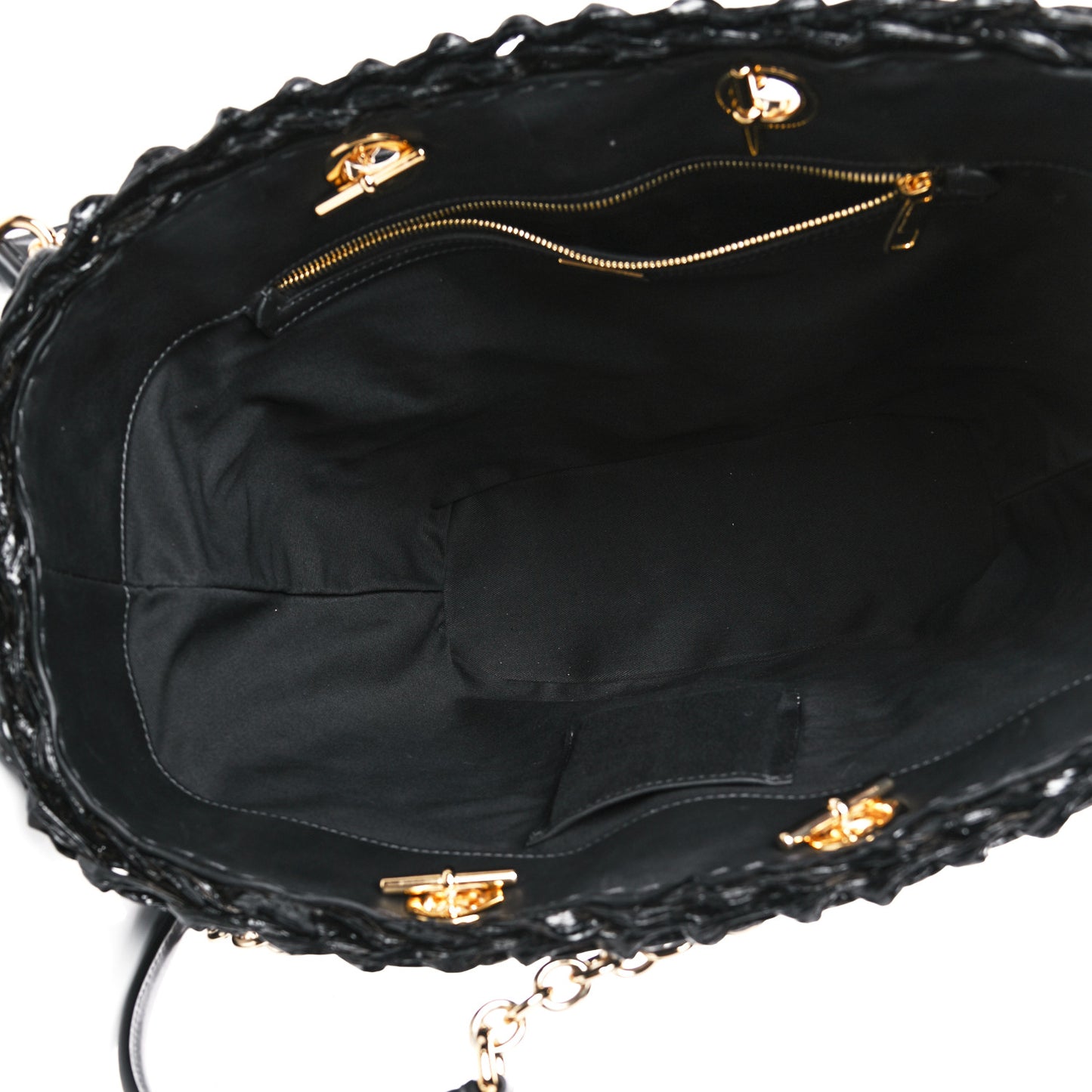 Vernice Vitello Raffia Woven Coffa Tote Black