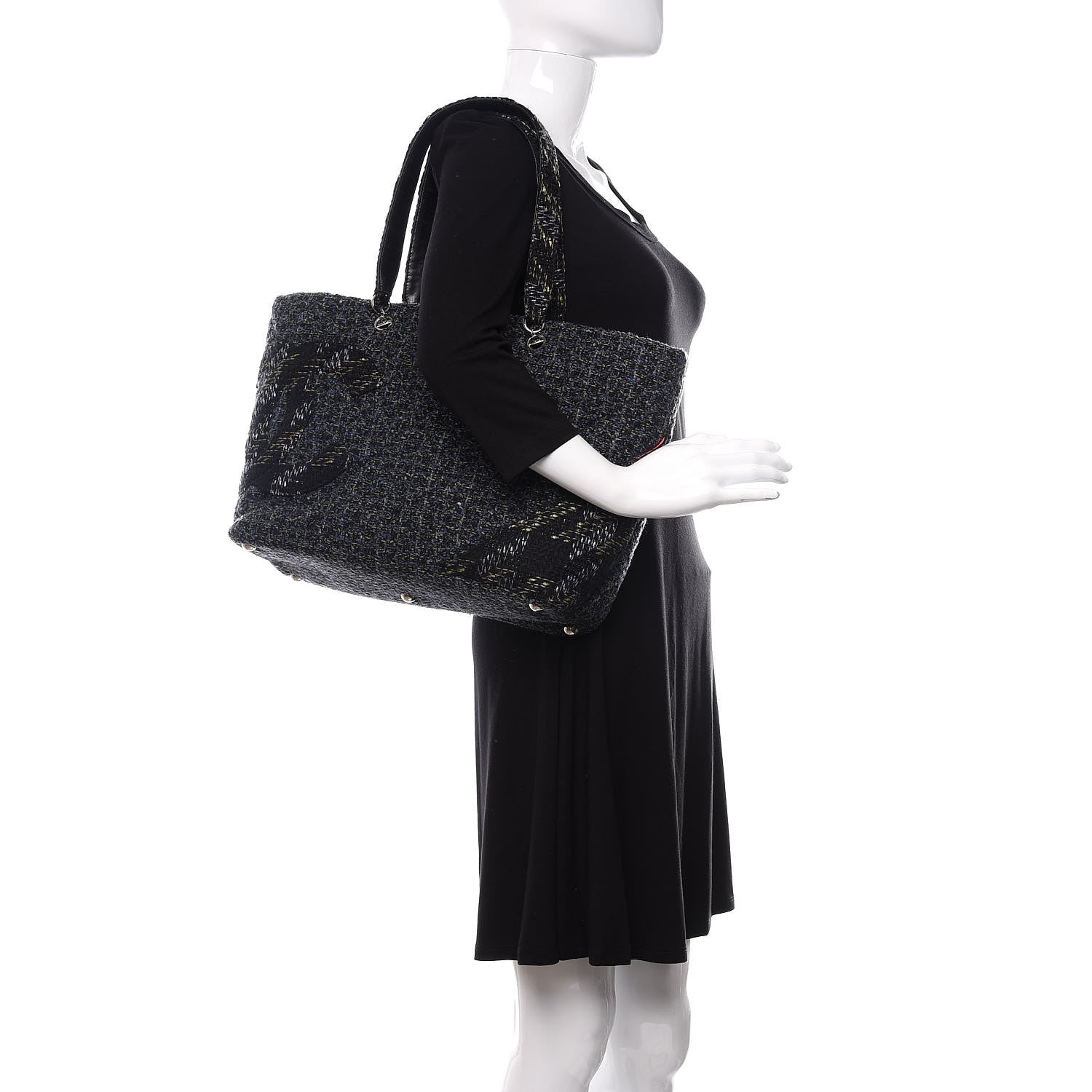 Chanel Tweed Quilted Large Cambon Tote Blue 2 of 10