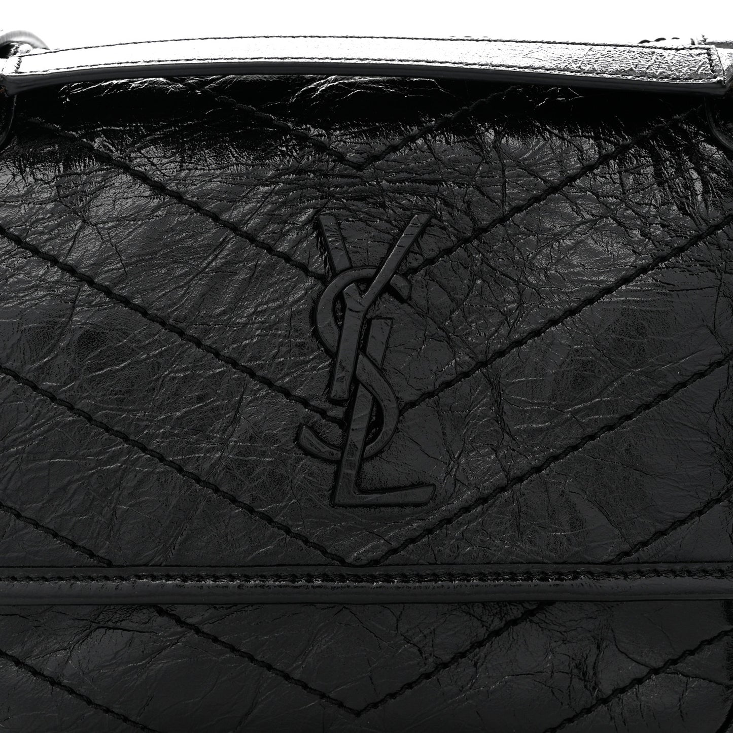 Crinkled Lambskin Matelasse Monogram Baby Niki Chain Satchel Black