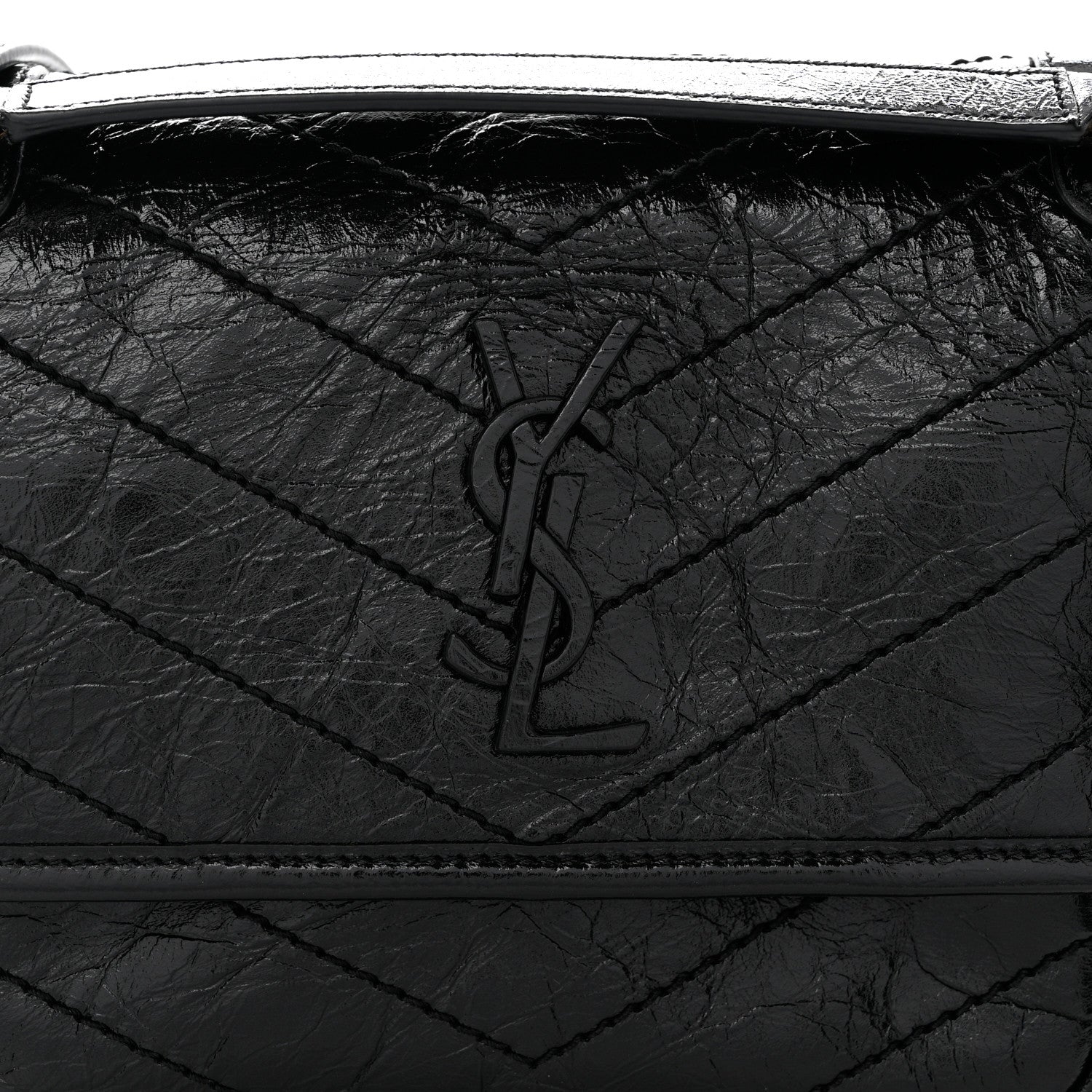 Saint Laurent Crinkled Lambskin Matelasse Monogram Baby Niki Chain Satchel Black 7 of 9