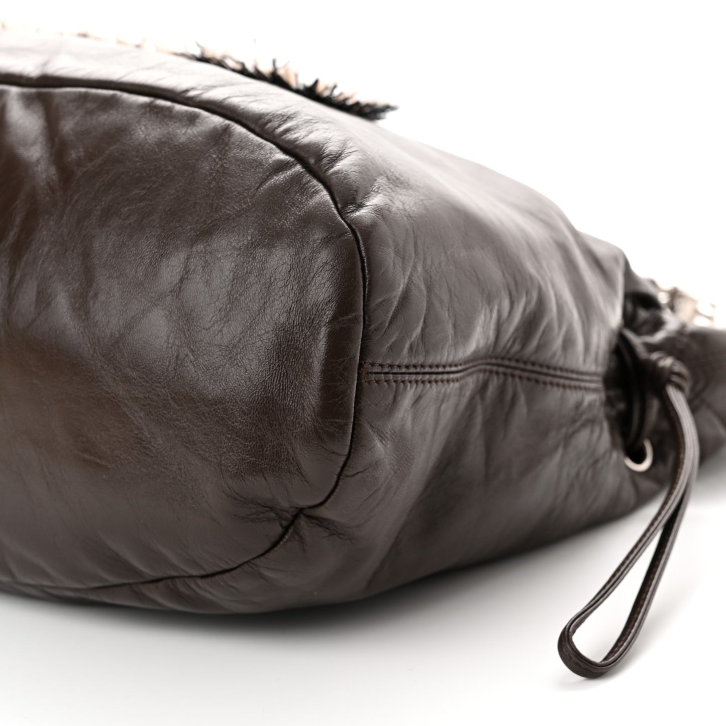 Tweed Lambskin Drawstring Tweedy Tote Brown