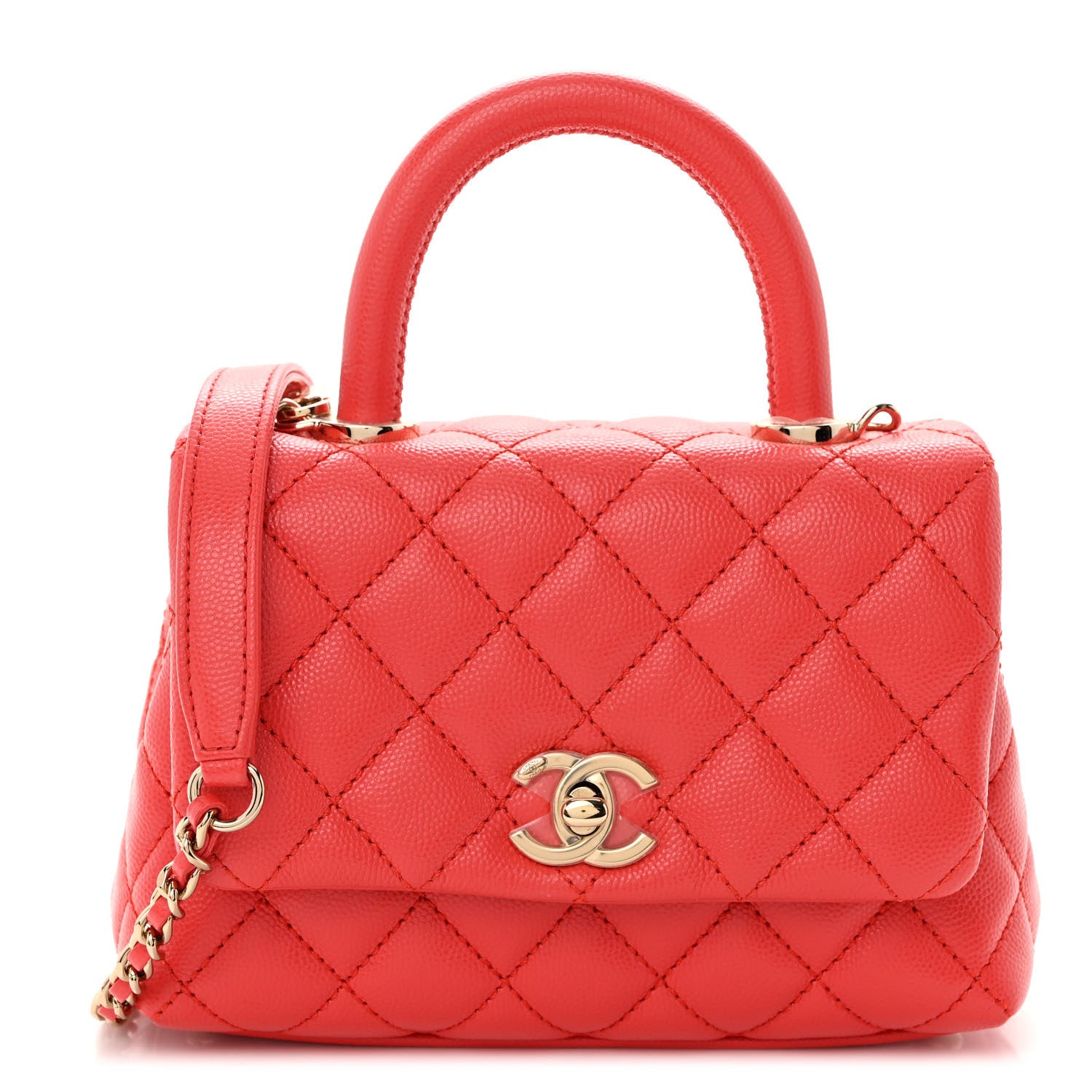 Chanel Caviar Quilted Lizard Embossed Extra Mini Coco Handle Flap Red 1 of 10