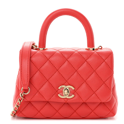 Chanel Caviar Quilted Lizard Embossed Extra Mini Coco Handle Flap Red 1 of 10