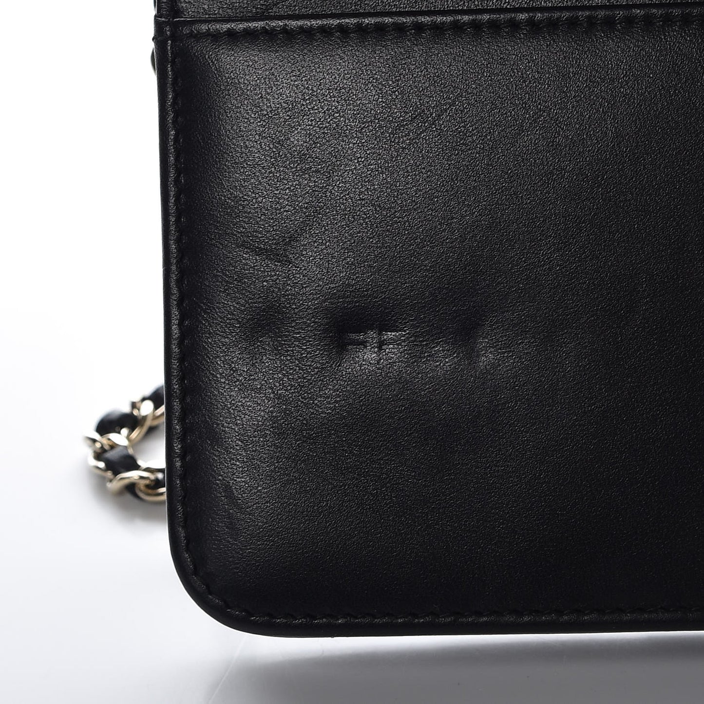 Lambskin Quilted Pearl Wallet On Chain WOC Black