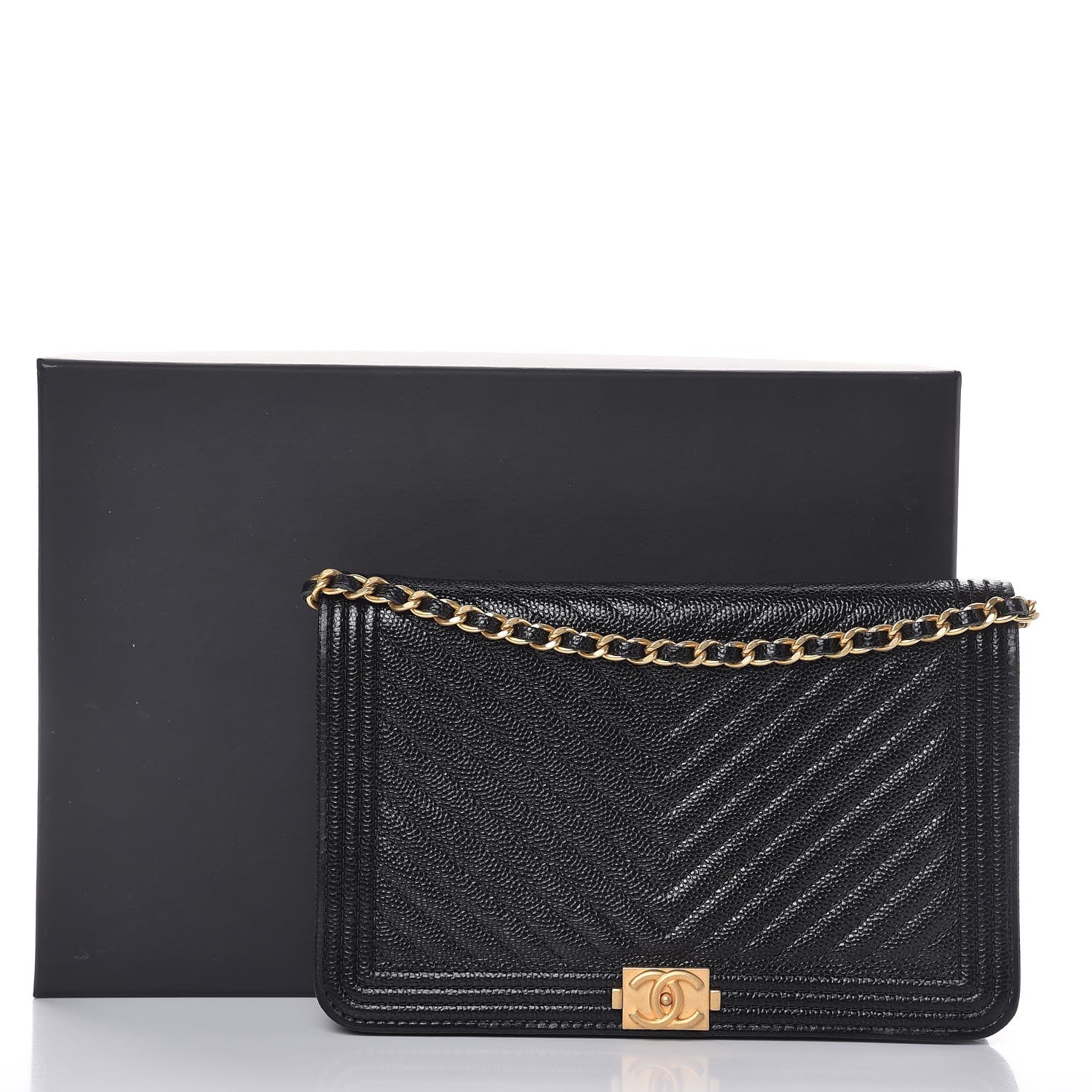 Chanel Caviar Chevron Quilted Boy Wallet On Chain WOC Black 9 of 9