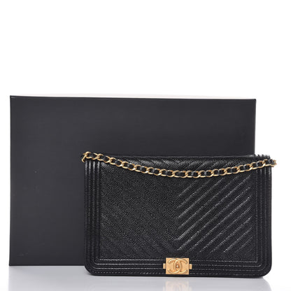 Chanel Caviar Chevron Quilted Boy Wallet On Chain WOC Black 9 of 9