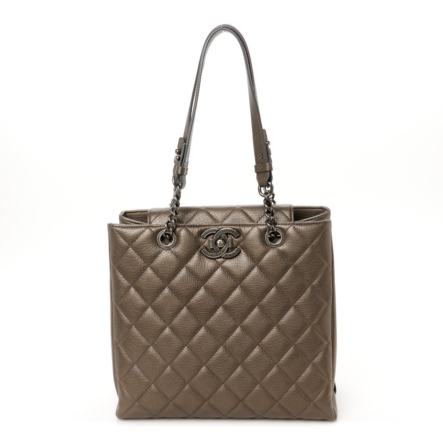 Chanel Metallic Goatskin Quilted Small City Rock Shopping Tote Silver 1 of 11