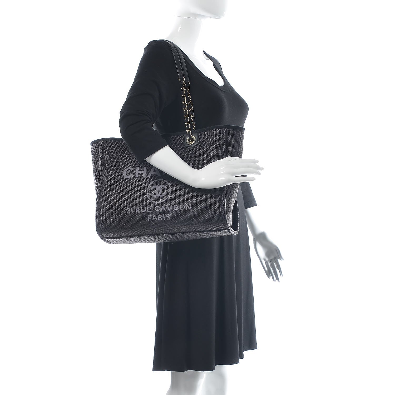 Chanel Woven Straw Raffia Small Deauville Tote Black 2 of 7