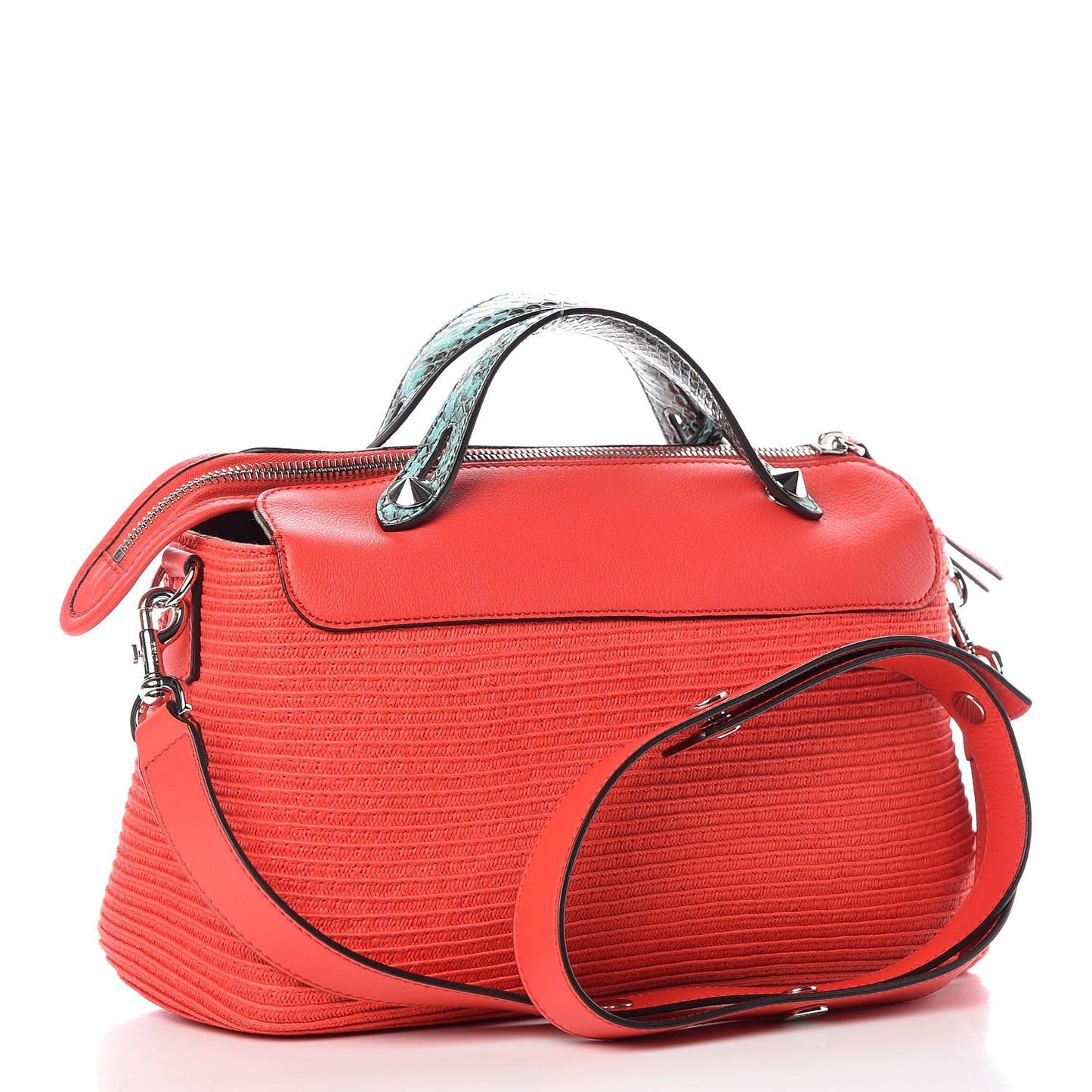 Straw Paper Vitello Dolce Elaphe Medium By The Way Boston Bag Corallo Antigua