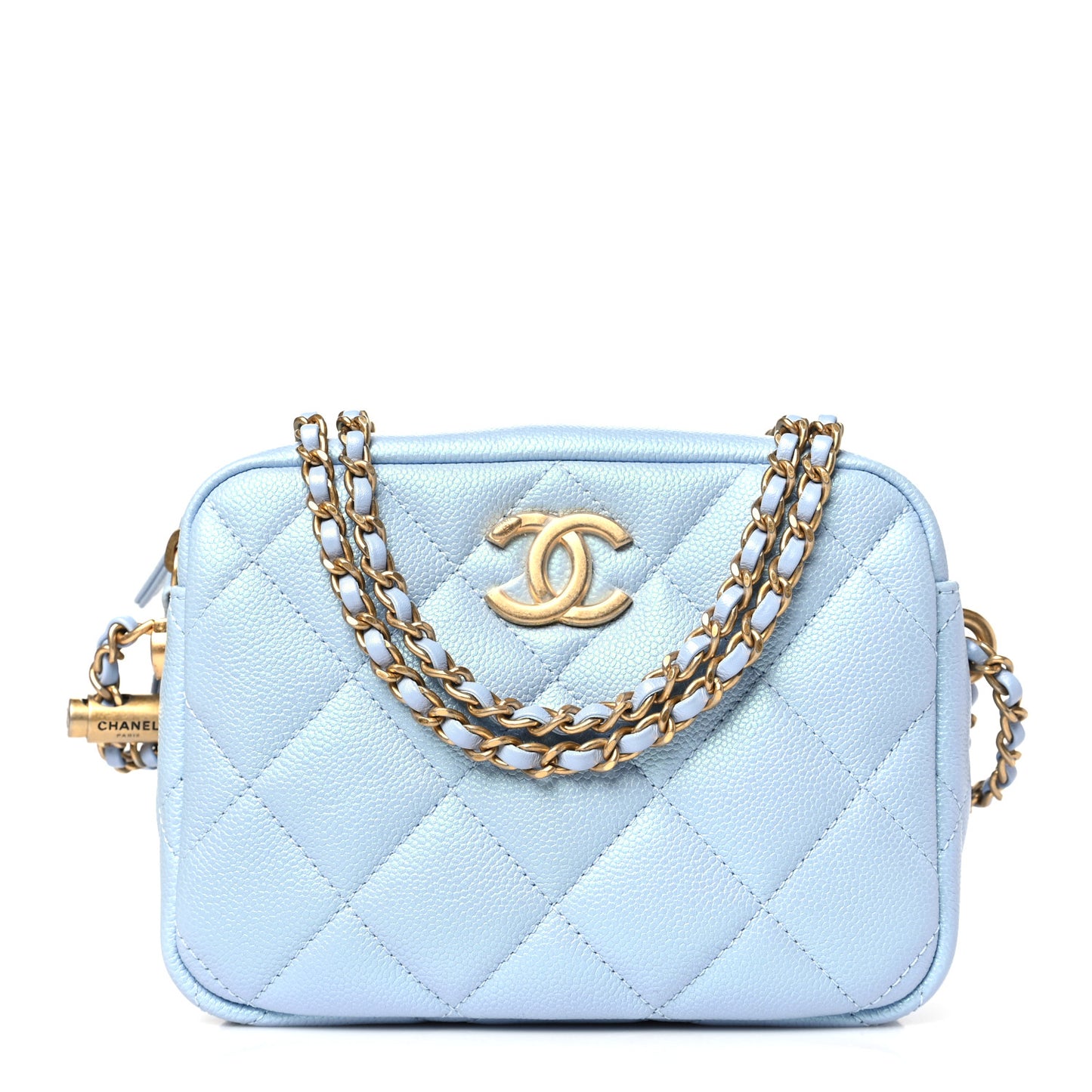 Shiny Caviar Quilted Chain Melody Camera Bag Light Blue