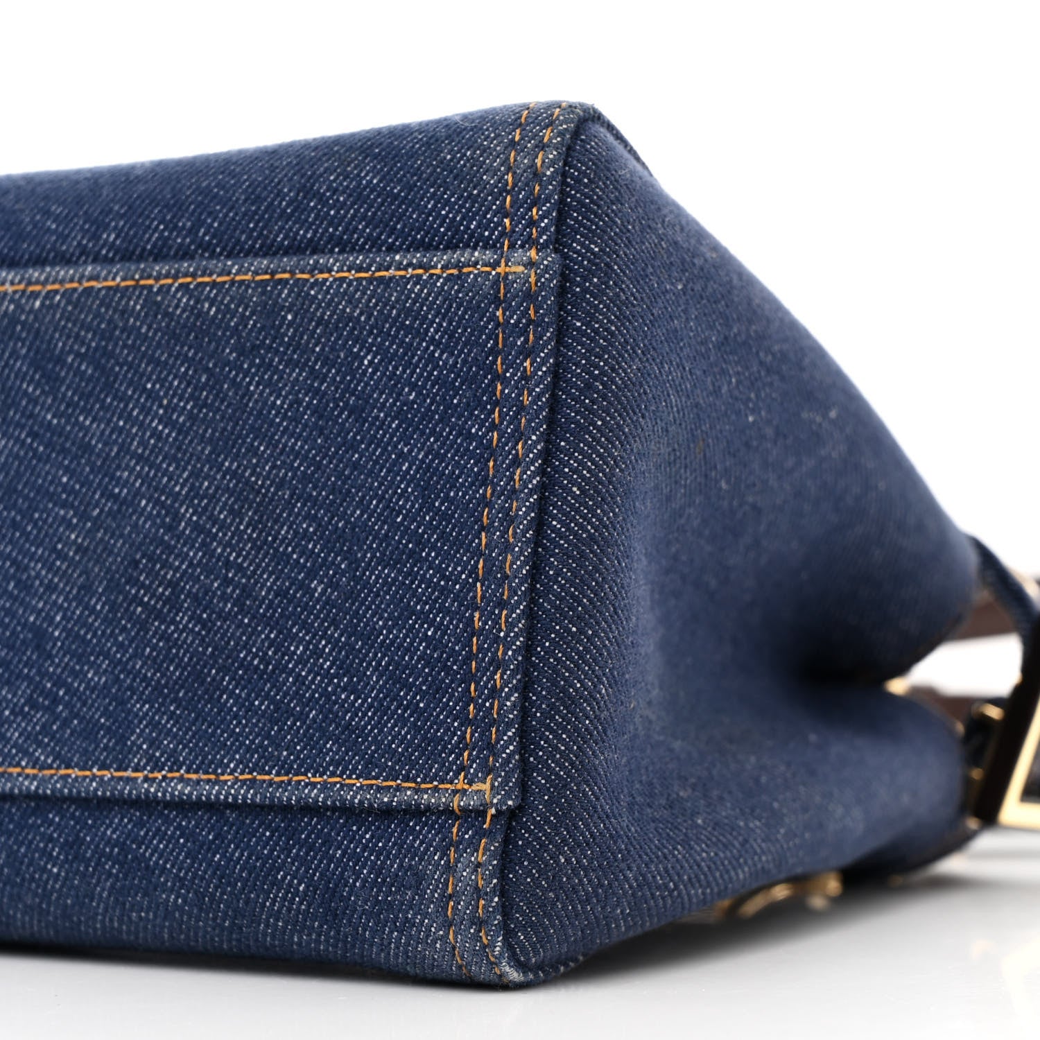 Fendi Denim Fabric Jacquard Cuoio FF 1974 Mini Peekaboo Iconic Satchel Blue Tobacco Moro 11 of 11