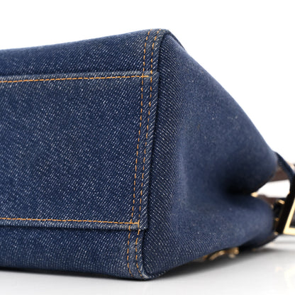 Fendi Denim Fabric Jacquard Cuoio FF 1974 Mini Peekaboo Iconic Satchel Blue Tobacco Moro 11 of 11