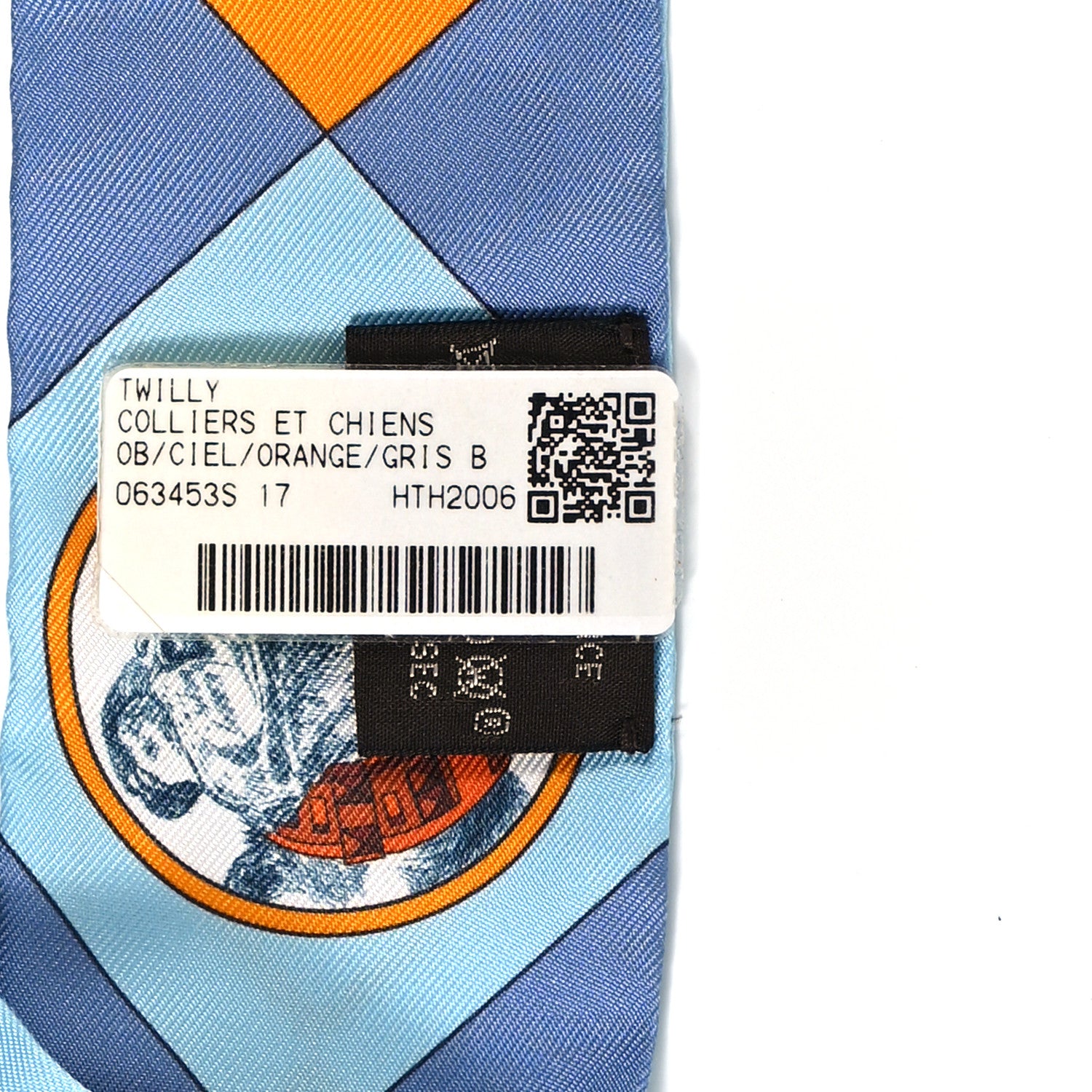 Hermes Silk Colliers Et Chiens Twilly Ciel Orange Gris Bleuete 3 of 4