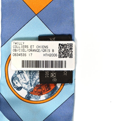 Hermes Silk Colliers Et Chiens Twilly Ciel Orange Gris Bleuete 3 of 4