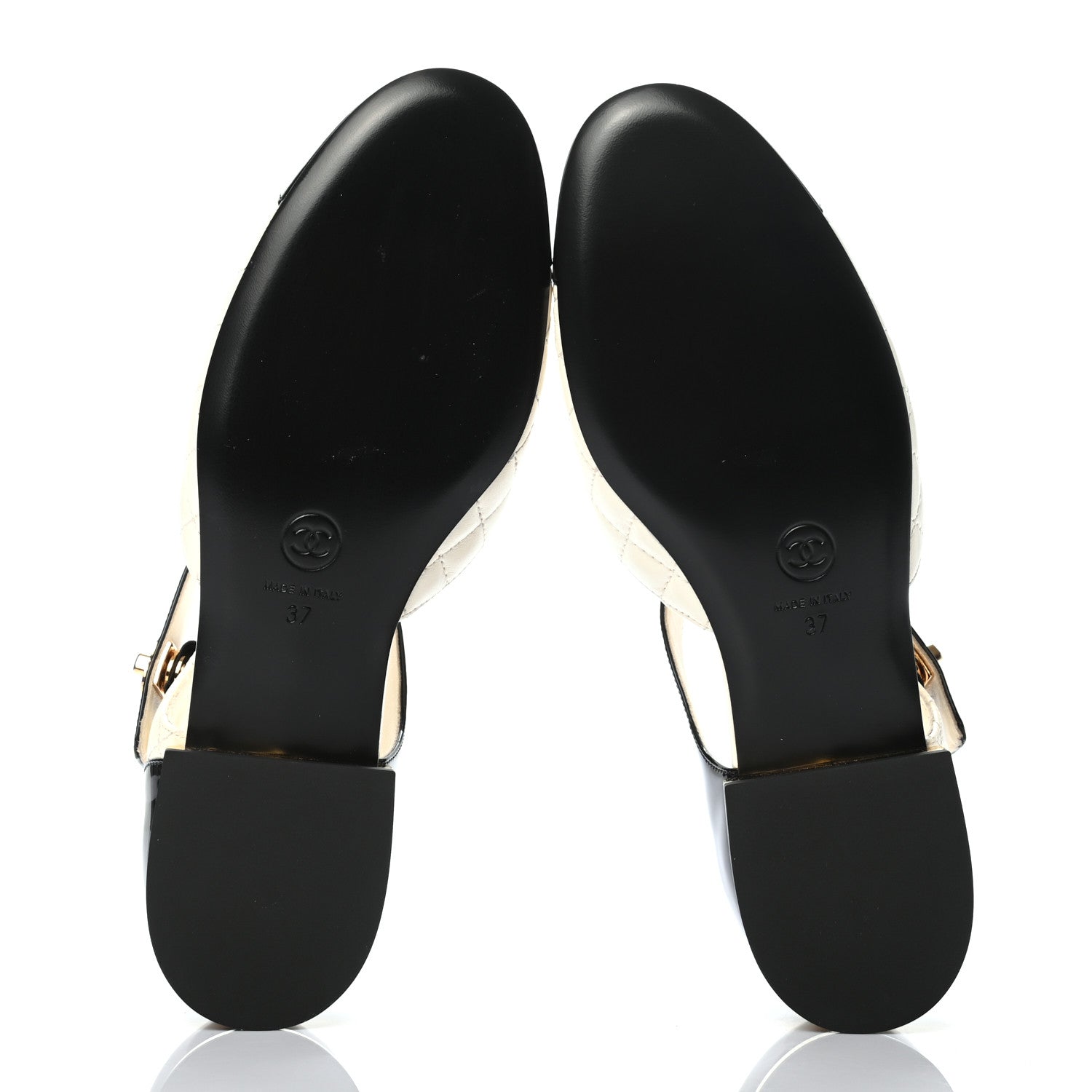 Chanel Patent Lambskin Quilted Cap Toe Ballerina Flats 37 Ivory Black 5 of 6