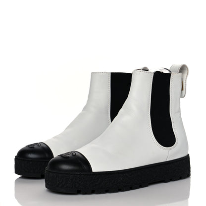 Chanel Calfskin Cap Toe CC Ankle Boots 39.5 White Black 3 of 8
